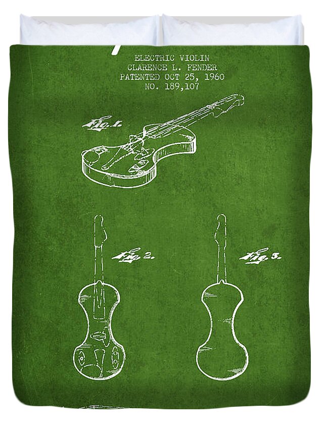 Violin Duvet Cover featuring the digital art Electric Violin Patent Drawing From 1960 #4 by Aged Pixel