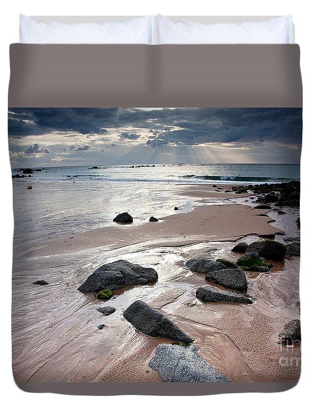 Sun Duvet Cover featuring the photograph Evening at the Sea by Nailia Schwarz