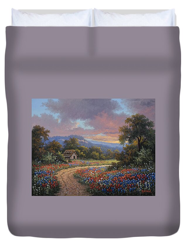 Texas Bluebonnets Duvet Cover featuring the painting Evening Medley #2 by Kyle Wood