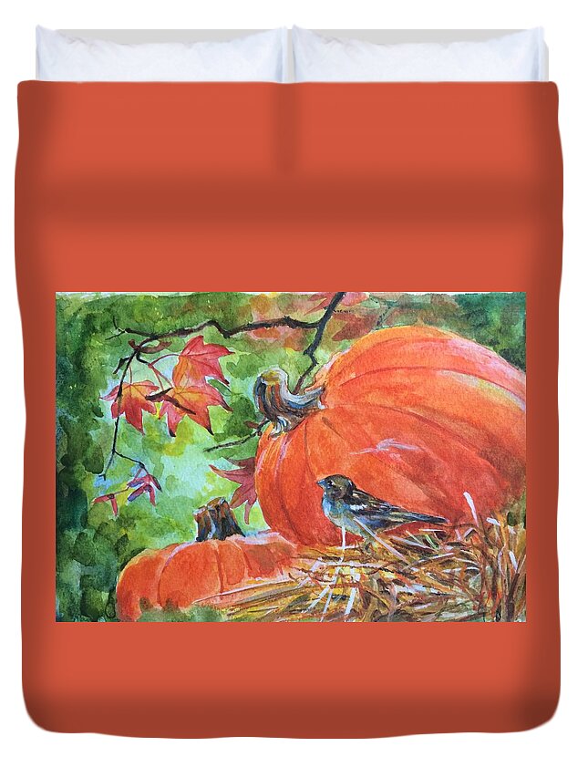 Fall Is Here Duvet Cover featuring the painting Fall Is Here #1 by Jieming Wang
