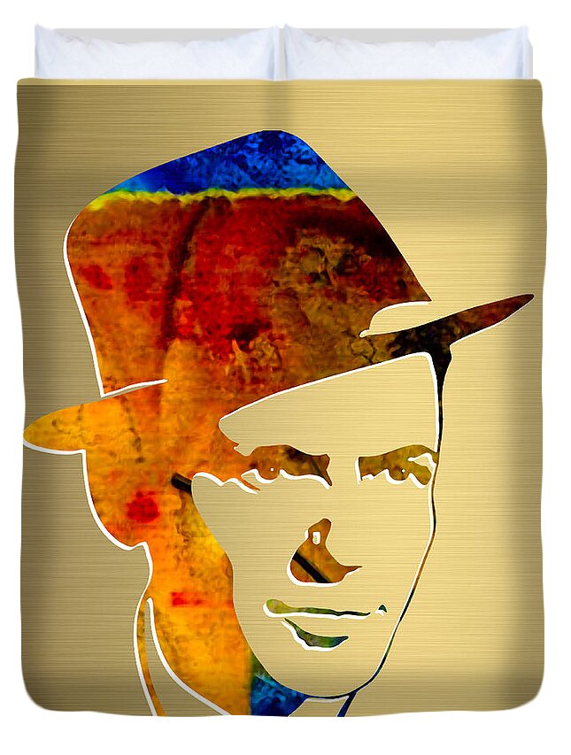 Frank Sinatra Art Duvet Cover featuring the mixed media Frank Sinatra Gold Series #5 by Marvin Blaine