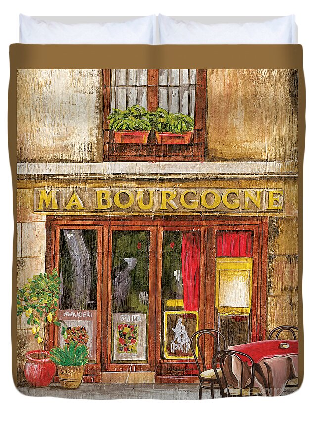 Restaurant Duvet Cover featuring the painting French Storefront 1 by Debbie DeWitt