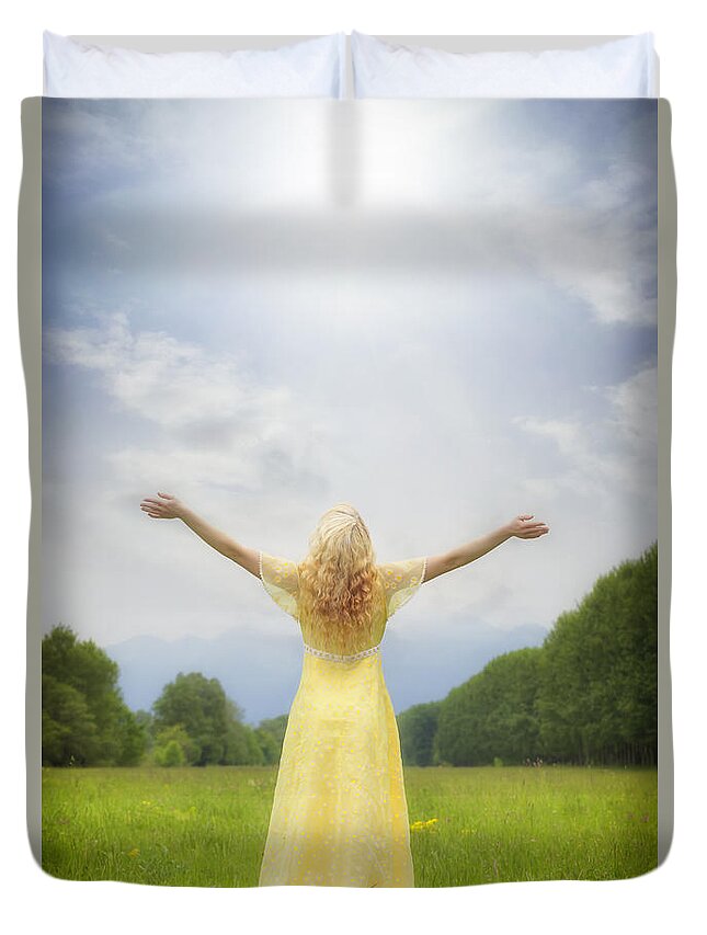 Woman Duvet Cover featuring the photograph Girl On Meadow #2 by Joana Kruse