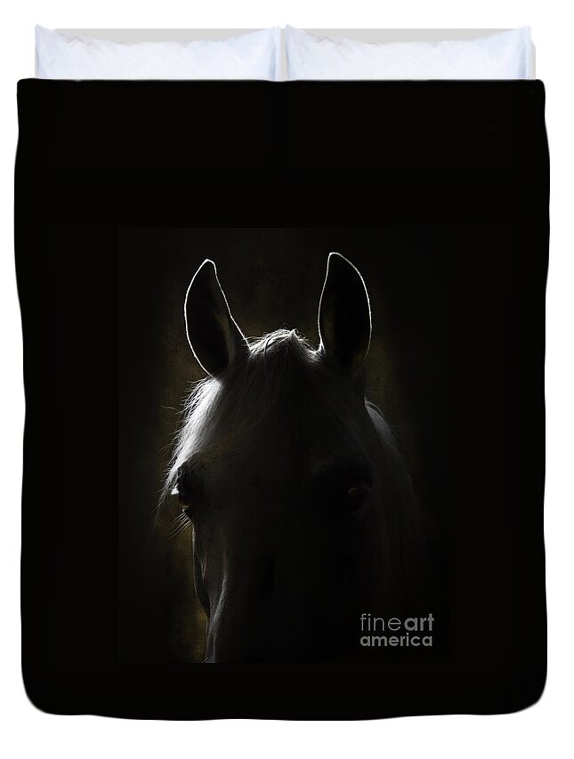 Horse Duvet Cover featuring the photograph In The Dark by Ang El