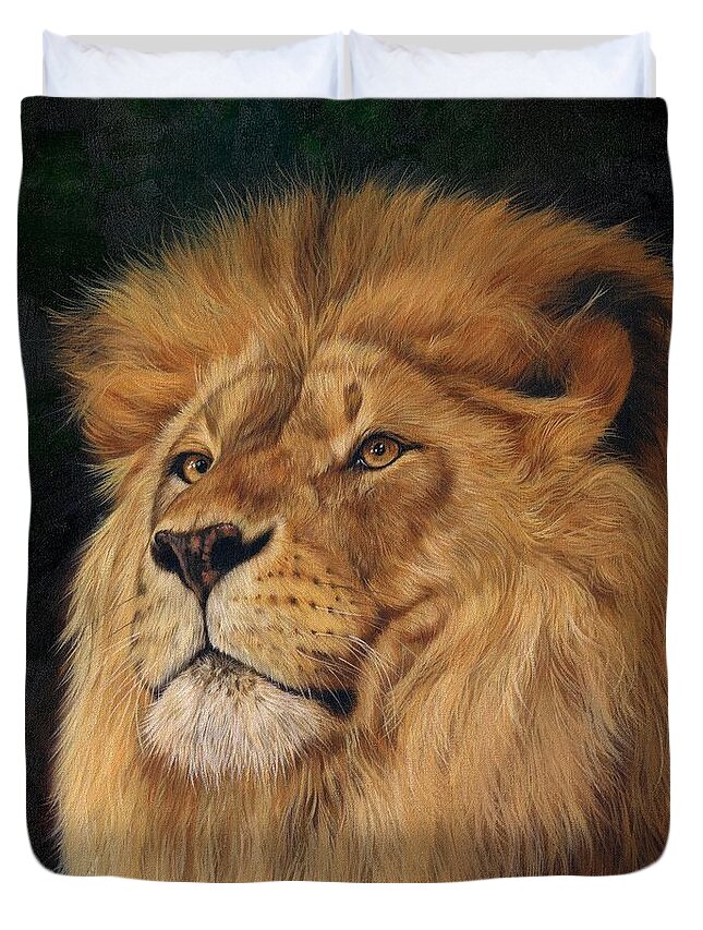 Lion Duvet Cover featuring the painting Lion #11 by David Stribbling