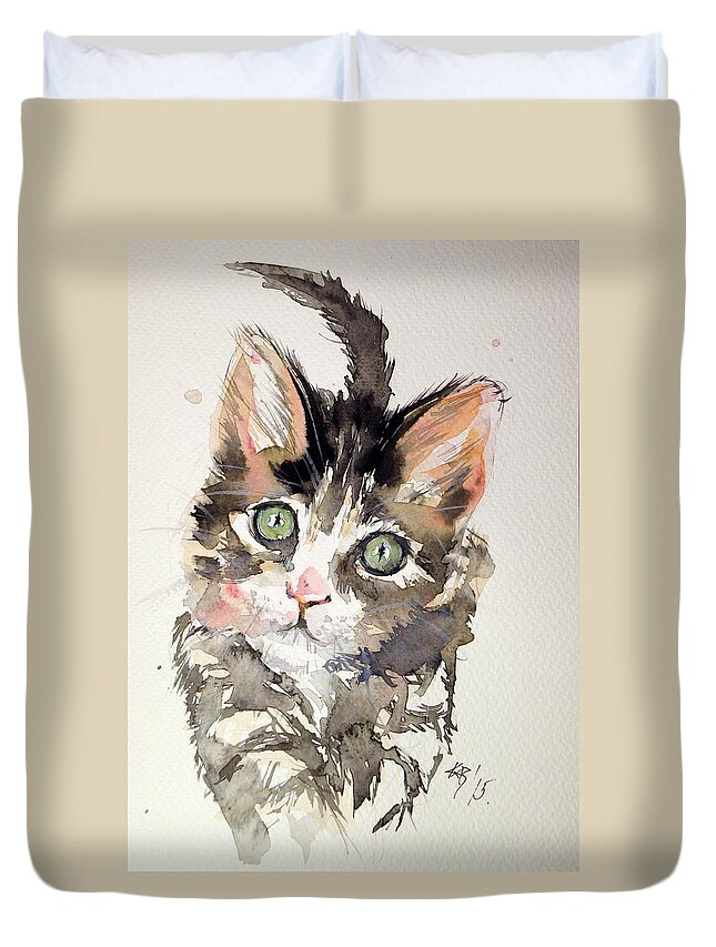 Cat Duvet Cover featuring the painting Little cat #4 by Kovacs Anna Brigitta