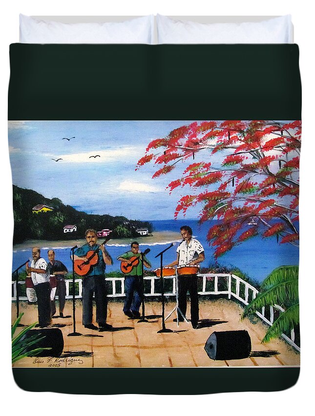 Musicos Duvet Cover featuring the painting Los Musicos by Luis F Rodriguez