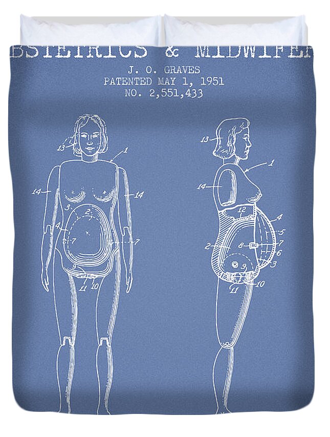 Midwife Duvet Cover featuring the drawing Manikin for Teaching Obstetrics and Midwifery Patent from 1951 - #2 by Aged Pixel