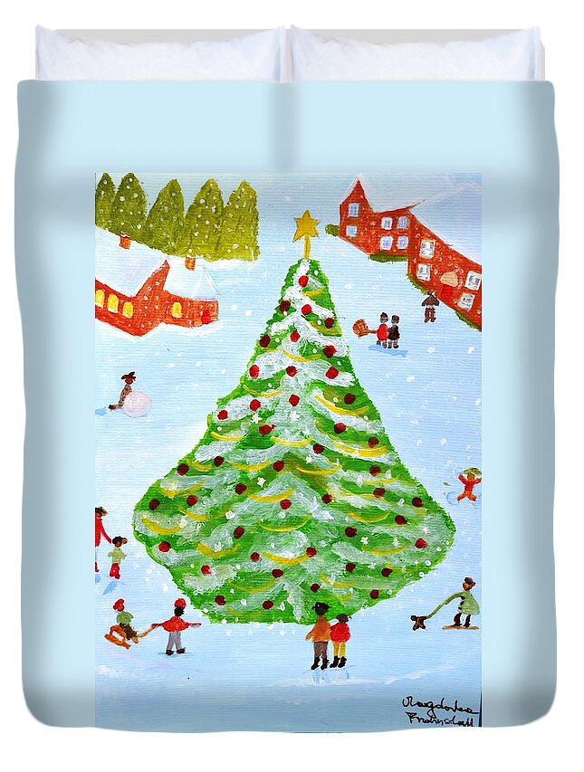 Christmas Tree Duvet Cover featuring the painting Merry Christmas #6 by Magdalena Frohnsdorff