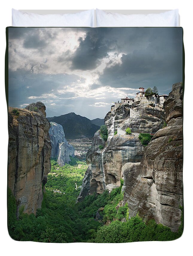 Greece Duvet Cover featuring the photograph Monastery In The Meteora, Greece #2 by Ed Freeman