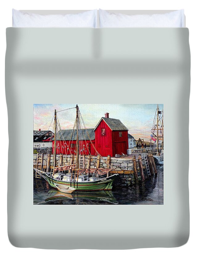 Rockport Duvet Cover featuring the painting Motif # 1, Rockport, MA by Eileen Patten Oliver