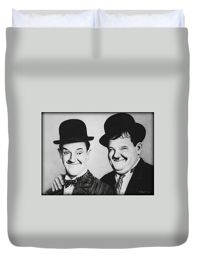 Laurel And Hardy Duvet Cover featuring the drawing My Pal #1 by Andrew Read