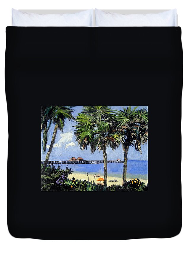 #faatoppicks Duvet Cover featuring the painting Naples Pier Naples Florida by Christine Hopkins