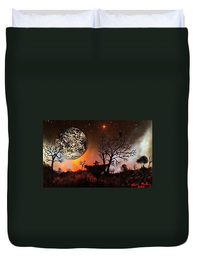 Scarecrow Duvet Cover featuring the painting Night of the Scarecrow by Michael Rucker