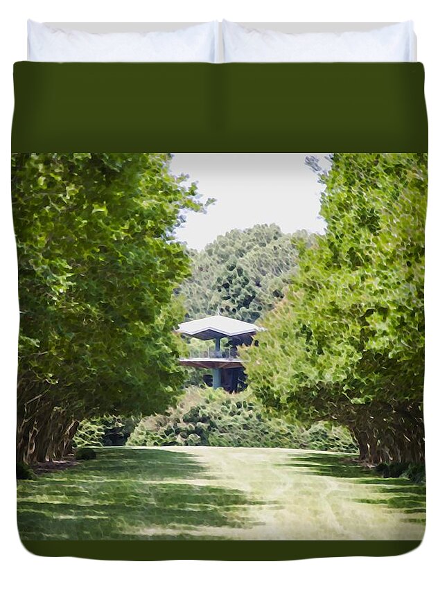 Favorite Spot In The Gardens Duvet Cover featuring the painting Norfolk Botanical Garden 1 #2 by Jeelan Clark