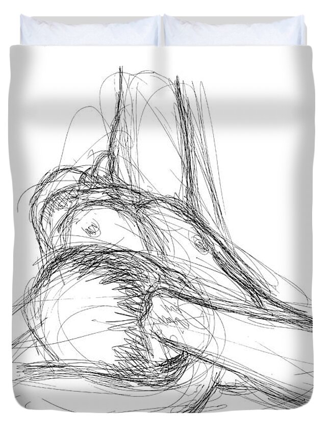 Male Sketches Duvet Cover featuring the drawing Nude Male Sketches 2 #2 by Gordon Punt