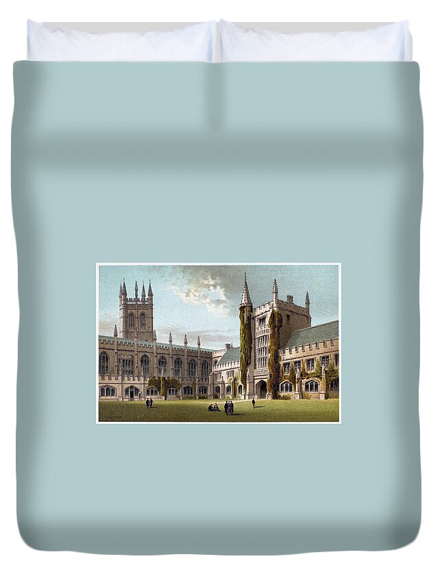 1885 Duvet Cover featuring the drawing Oxford Magdalen College #3 by Granger