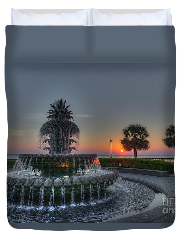 Pineapple Fountain Duvet Cover featuring the photograph Pineapple Sunrise by Dale Powell