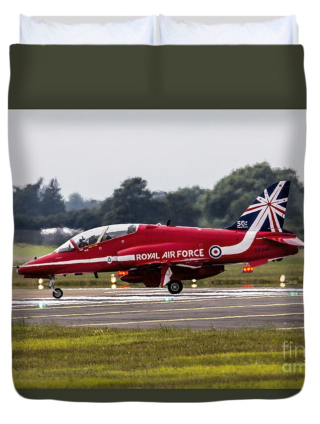 Red Arrows Duvet Cover featuring the photograph Red Arrow #2 by Airpower Art