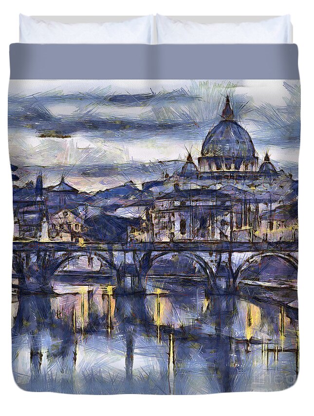 Rome Duvet Cover featuring the photograph Rome and the river tiber at dusk #2 by Sophie McAulay
