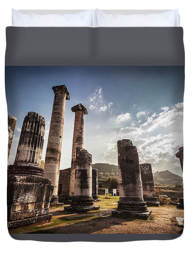Blue Sky Duvet Cover featuring the photograph Ruins Of The Temple Of Artemis Sardis #2 by Reynold Mainse