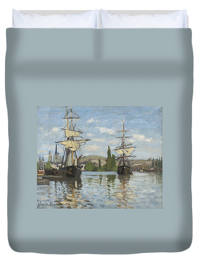 Monet Duvet Cover featuring the painting Ships Riding on the Seine at Rouen #2 by Claude Monet