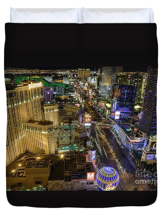 Strip Duvet Cover featuring the photograph Sin City by Eddie Yerkish