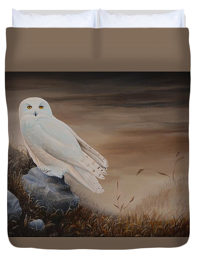 Bird Duvet Cover featuring the painting Snowy Owl by Charles Owens