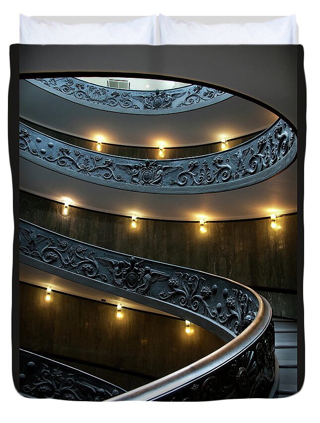 Italian Culture Duvet Cover featuring the photograph Spiral Staircase At The Vatican #2 by Mitch Diamond