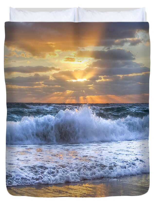 Ocean Duvet Cover featuring the photograph Splash Sunrise by Debra and Dave Vanderlaan