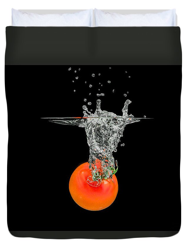 Diet Duvet Cover featuring the photograph Splashing Tomato #2 by Peter Lakomy