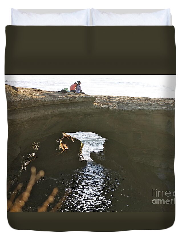 Arch Duvet Cover featuring the photograph 2 Sun Set Cliffs Arch by Pamela Walrath