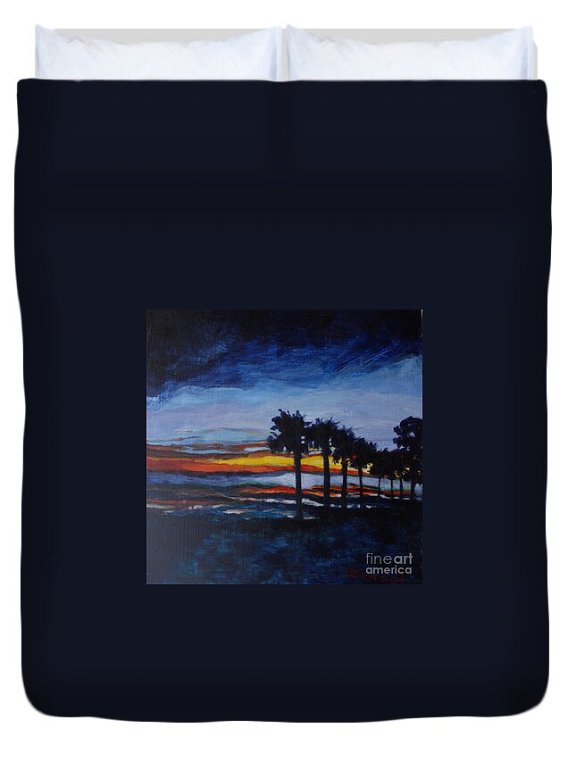 Sunset Duvet Cover featuring the painting Sunset in St. Andrews by Jan Bennicoff