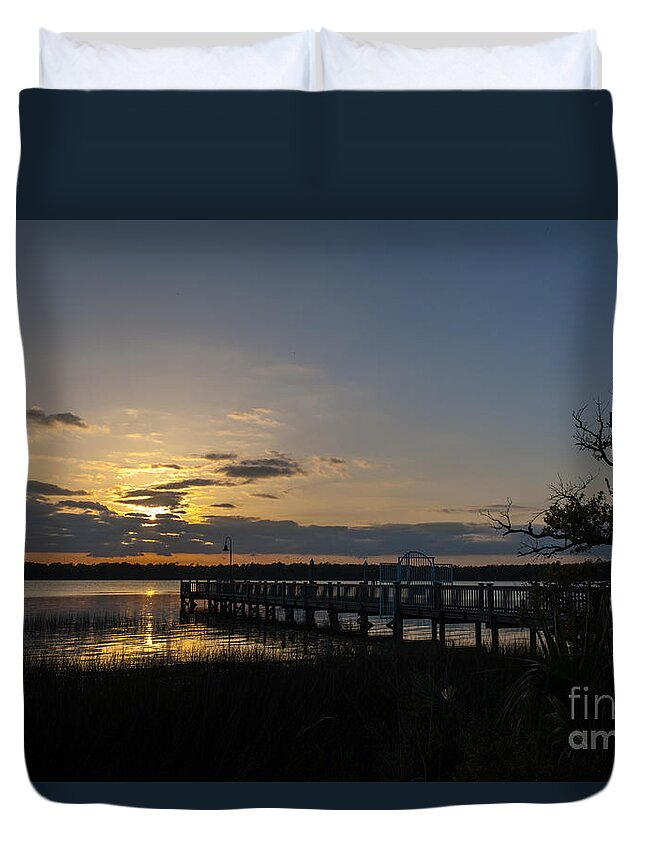 Sunset Duvet Cover featuring the photograph Twilight over the Wando River by Dale Powell