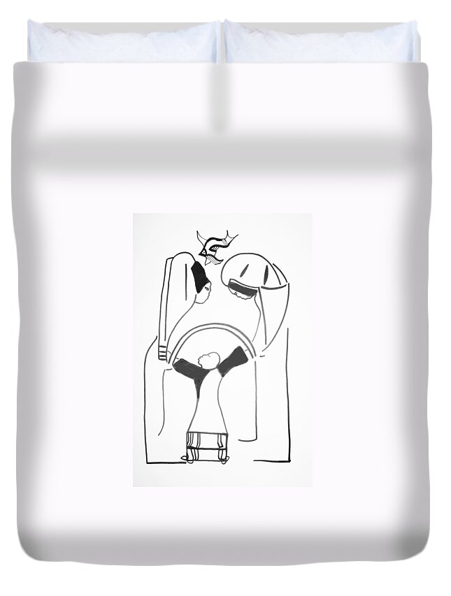 Jesus Duvet Cover featuring the drawing The Holy Family #2 by Gloria Ssali