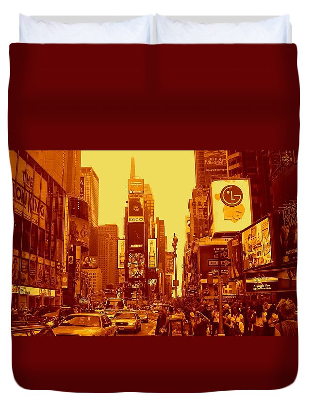 Manhattan Prints Duvet Cover featuring the photograph 42nd Street and Times Square Manhattan by Monique Wegmueller