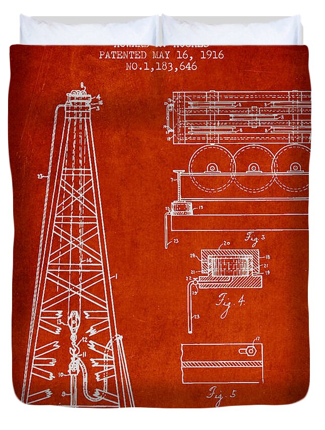 Oil Duvet Cover featuring the digital art Vintage Oil drilling rig Patent from 1916 #4 by Aged Pixel