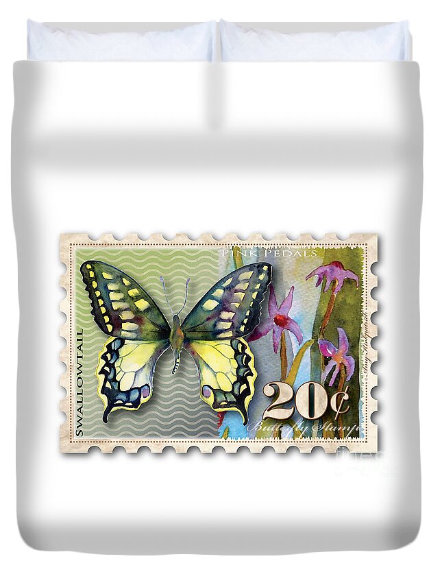 Butterfly Duvet Cover featuring the painting 20 Cent Butterfly Stamp by Amy Kirkpatrick