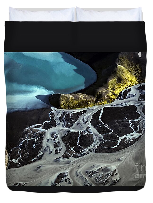 Water Duvet Cover featuring the pyrography Iceland Aerial Photo #34 by Gunnar Orn Arnason