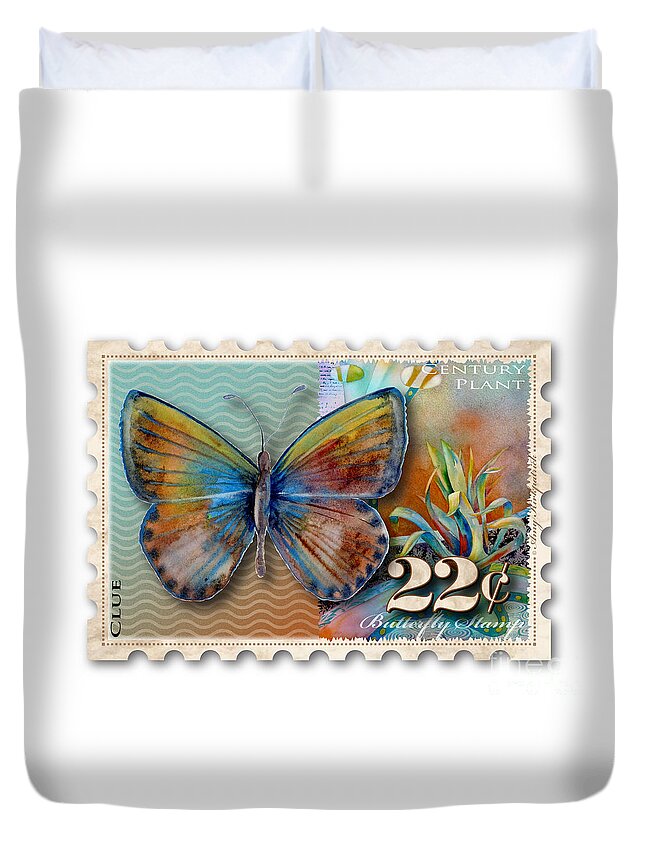 Butterfly Duvet Cover featuring the painting 22 Cent Butterfly Stamp by Amy Kirkpatrick