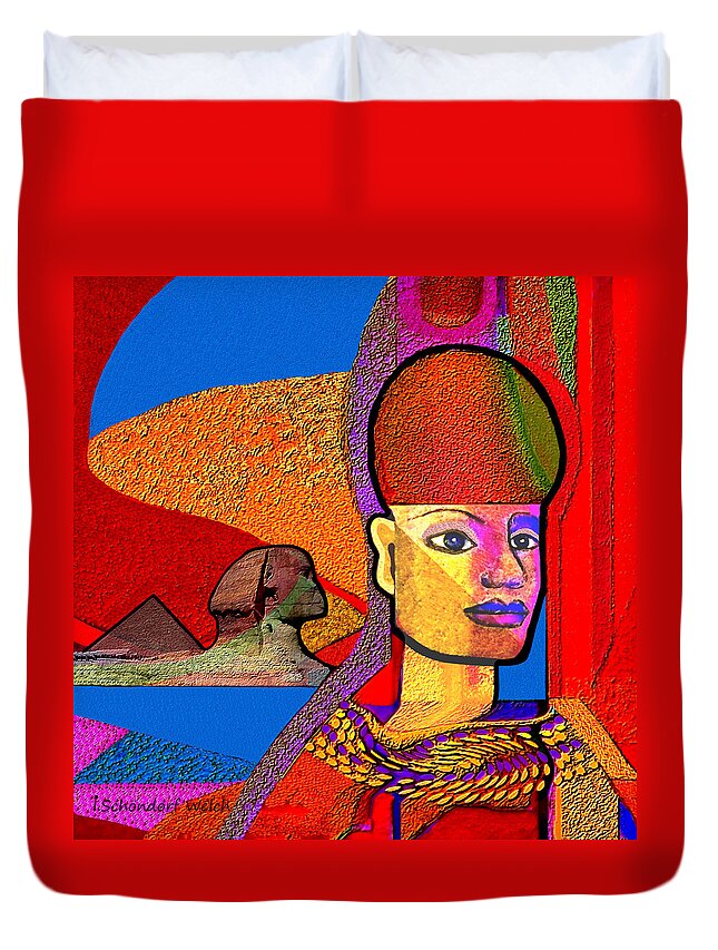 Sphinx Duvet Cover featuring the painting 244 - Remembering Old Egypt  by Irmgard Schoendorf Welch