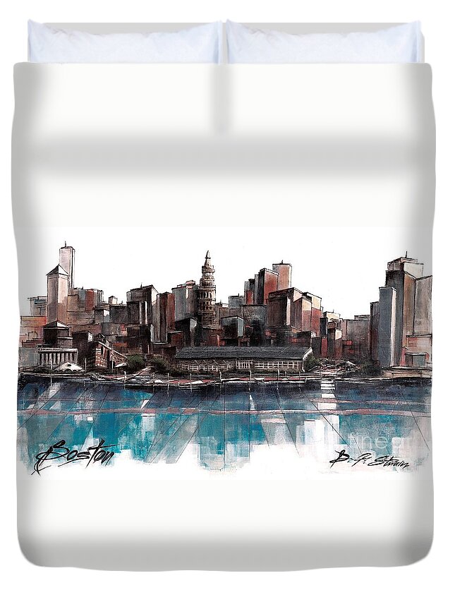 Fineartamerica.com Duvet Cover featuring the painting Boston Skyline #2 by Diane Strain