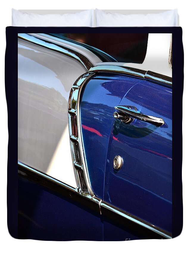Chevy Duvet Cover featuring the photograph Purple and White Chevy by Dean Ferreira