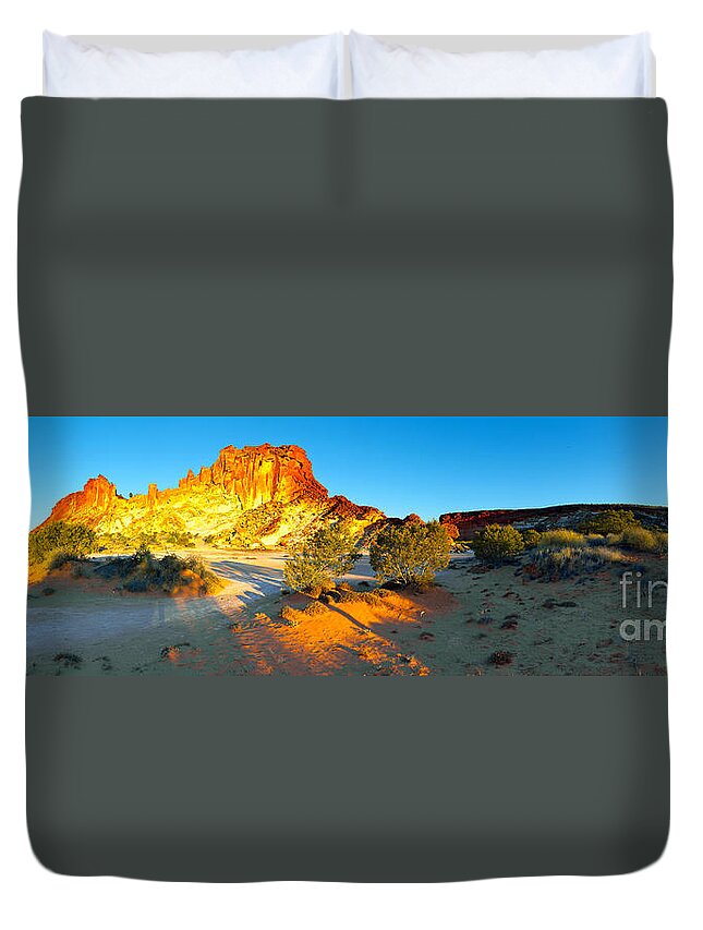Rainbow Valley Outback Landscape Central Australia Australian Northern Territory Panorama Panoramic Clay Pan Dry Arid Duvet Cover featuring the photograph Rainbow Valley #28 by Bill Robinson