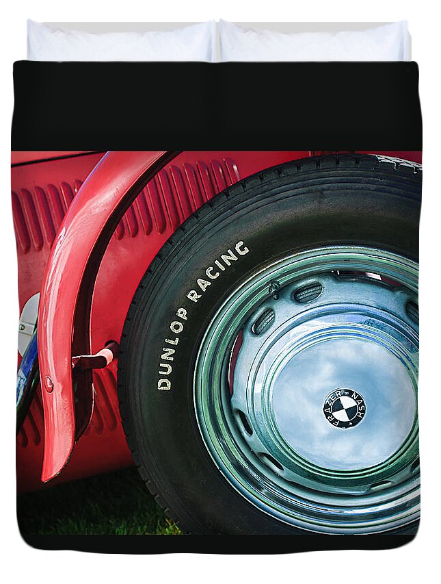 1952 Frazer-nash Le Mans Replica Mkii Competition Model Tire Emblem Duvet Cover featuring the photograph 1952 Frazer-Nash Le Mans Replica MkII Competition Model Tire Emblem #3 by Jill Reger