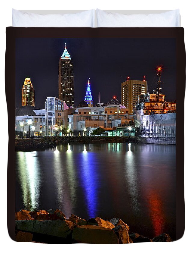 Cleveland Duvet Cover featuring the photograph A Cleveland Night #2 by Frozen in Time Fine Art Photography