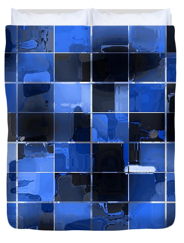 Tiled Blocks Blue Glow Duvet Cover featuring the digital art Tiled Blocks Blue Glow by Barbara A Griffin
