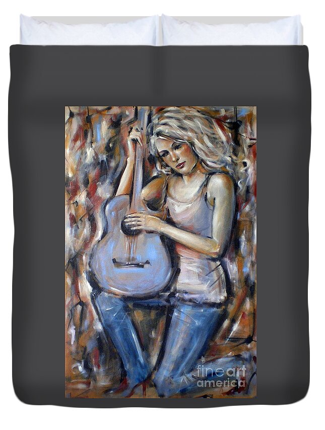 Blue Duvet Cover featuring the painting Blue Guitar 010709 #1 by Selena Boron