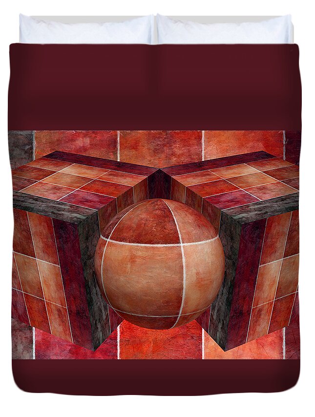 Abstract Duvet Cover featuring the digital art 3 By 3 Lava Geometric Shapes by Angelina Tamez