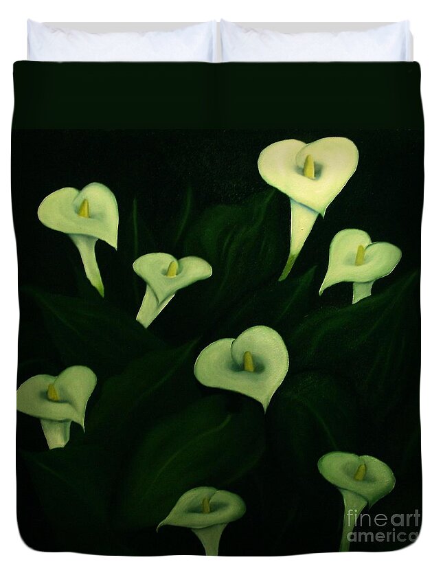 Calla Lilies Duvet Cover featuring the painting Calla lilies by John Stuart Webbstock